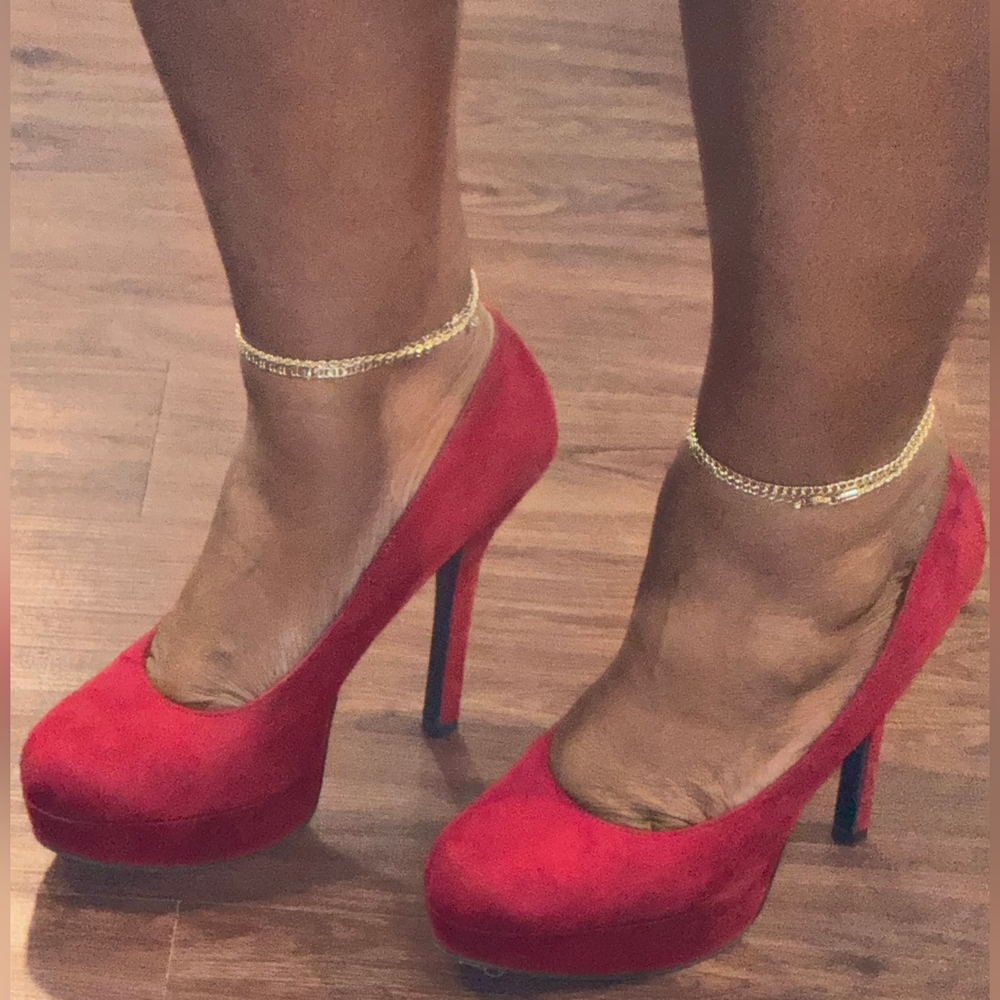 Brash Red Suede Platform Stiletto Pumps